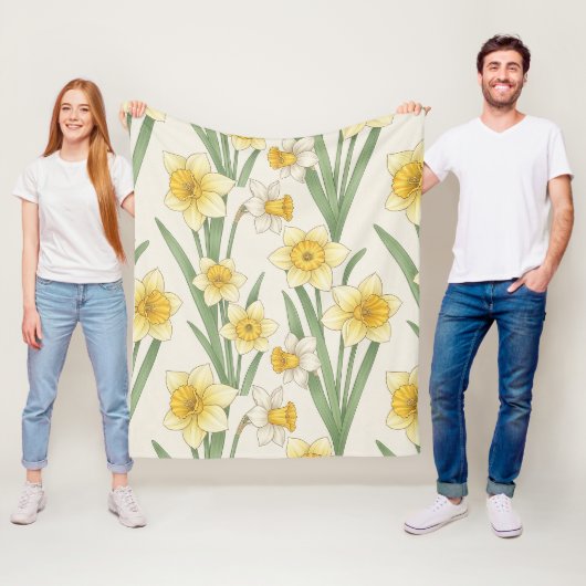 Narcis Lente Bloemstuk in Zachte Geel en Groen 4 Fleece Deken (In situ)