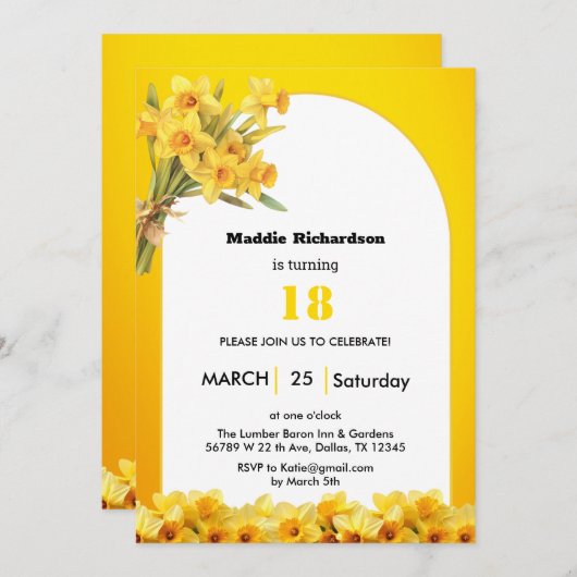 Narcis Maart Geboortedagsbloem Verjaardagsuitnodig Kaart (Voorkant / Achterkant)