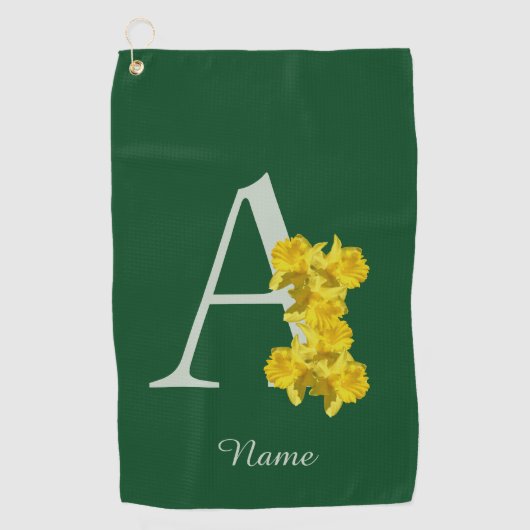 Narcis Monogram Eerste Letter A Persoonlijk Golfhanddoek (Voorkant)