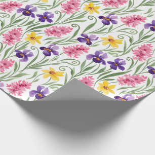 Narcisgeel, Iris Paars, Hyacint Roze Bloemmotief Cadeaupapier