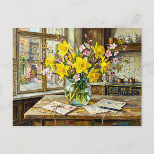 Narcissen Bloesems Raam Interieur Briefkaart