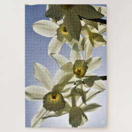 Narcissen die bloeien met een lente blauwe lucht legpuzzel