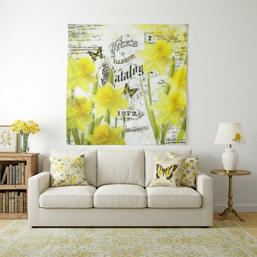 Narcissen en vlinders wandkleed