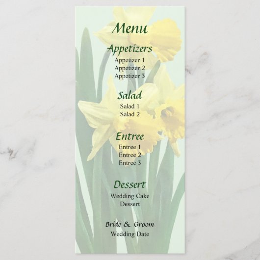 Narcissen Hoge en Lage Trouwmenu Menu (Voorkant)