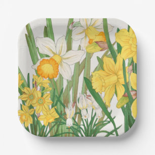 Narcissen-houtsnede schilderij, Tanigami Kônan, 19 Papieren Bordje
