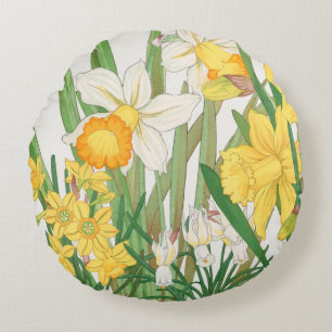 Narcissen-houtsnede schilderij, Tanigami Kônan, 19 Rond Kussen