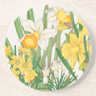 Narcissen-houtsnede schilderij, Tanigami Kônan, 19 Zandsteen Onderzetter