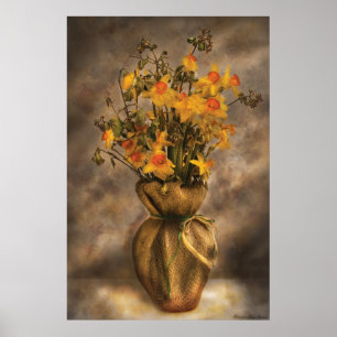 Narcissen in een juten vaas poster