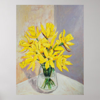 narcissen in glazen vaas waterverf poster
