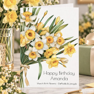 Narcissen Maart Geboortebloem Gelukkige Verjaardag Kaart