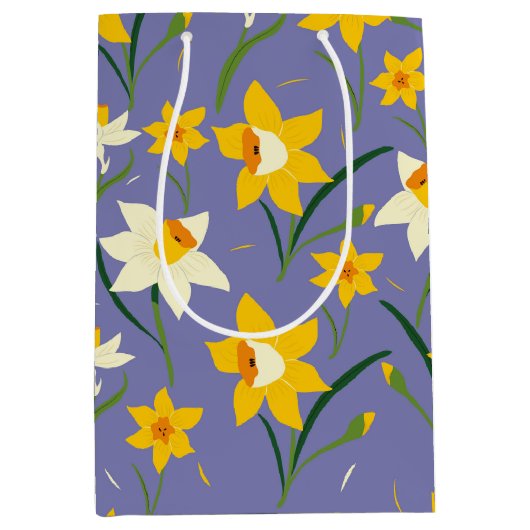 Narcissen op blauw Paarse Medium Cadeauzakje (Voorkant)