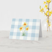 Narcissen Schildering Blauwe Gingham Patroon Kaart (Gele Bloem)