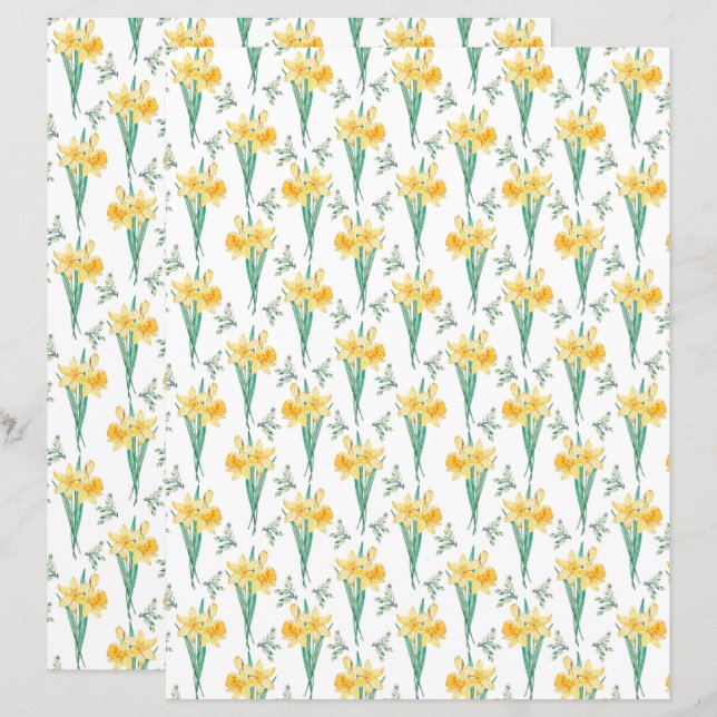 Narcissen Scrapbook Papier (Voorkant / Achterkant)