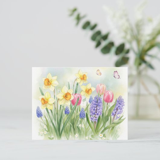 Narcissen, Tulpen, Hyacinten, Vlinders Briefkaart (Staand voorkant)
