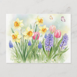 Narcissen, Tulpen, Hyacinten, Vlinders Briefkaart