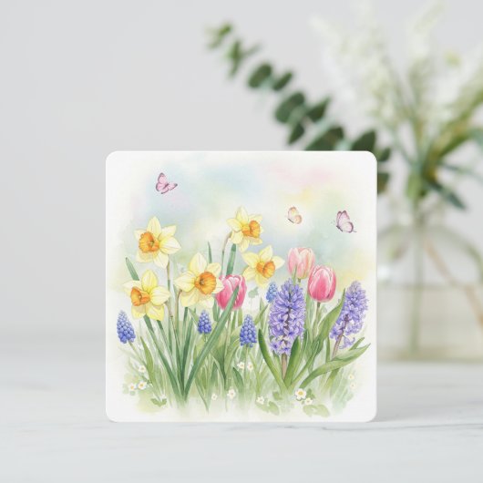Narcissen, Tulpen, Hyacinten, Vlinders Kaart (Staand voorkant)