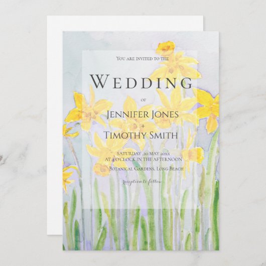 narcissen veld aquarel bruiloft uitnodiging (Voorkant / Achterkant)