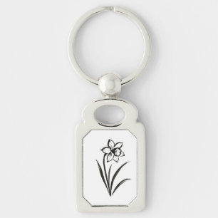 Narcissenbloem – Monochrome botanische kunst op Sleutelhanger