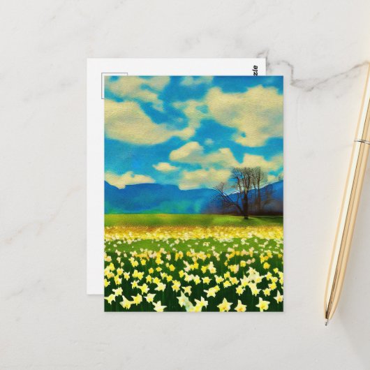 Narcissenveld - schilderij briefkaart (Voorkant / Achterkant in situ)