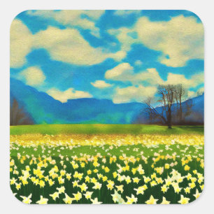 Narcissenveld - schilderij vierkante sticker