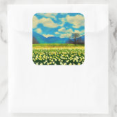Narcissenveld - schilderij vierkante sticker (Tas)
