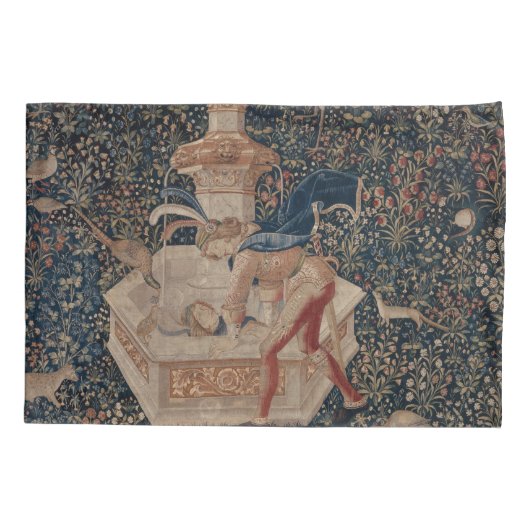 Narcissus at the Well, Medieval Tapestry Kussensloop (Achterkant)