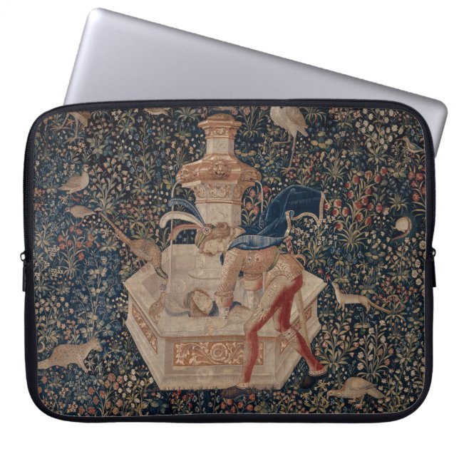 Narcissus at the Well, Medieval Tapestry Laptop Sleeve (Voorkant)