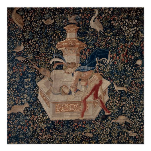 Narcissus at the Well, Medieval Tapestry Perfect Poster (Voorkant)