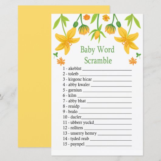 Narcissus Baby word scramble game (Voorkant / Achterkant)
