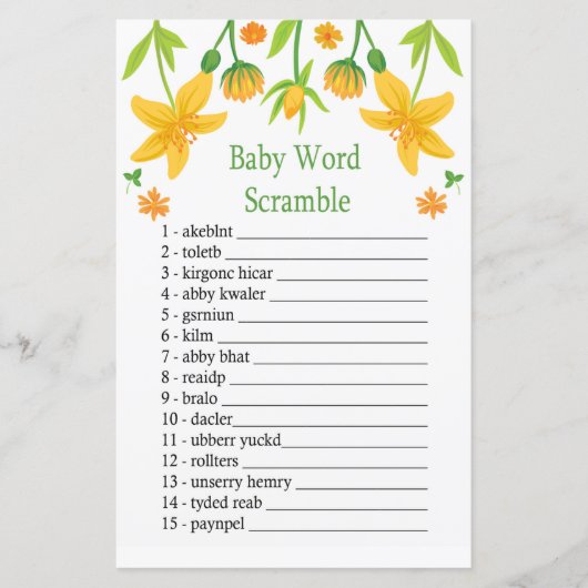 Narcissus Baby word scramble game (Voorkant)