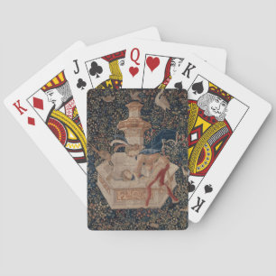 Narcissus bij de waterput, middeleeuws wandtapijt pokerkaarten