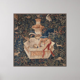 Narcissus bij de Waterput, Middeleeuwse Wandtapijt Canvas Afdruk