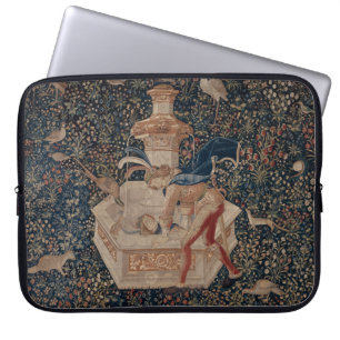 Narcissus bij de Waterput, Middeleeuwse Wandtapijt Laptop Sleeve