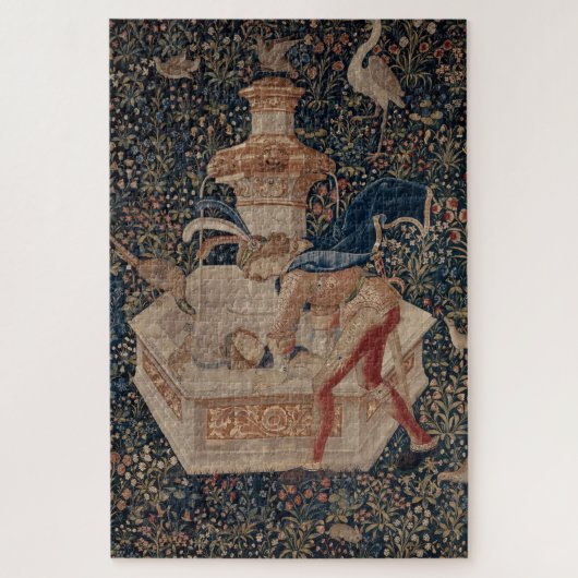 Narcissus bij de Waterput, Middeleeuwse Wandtapijt Legpuzzel (Verticaal)