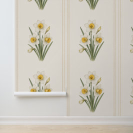 Narcissus botanisch, december geboortebloemprint behang