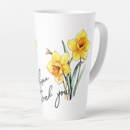 Narcissus "Dank je!" Bewerkbare slogan en naam Latte Mok (Rechterhoek)