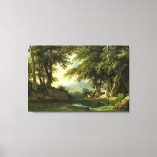 Narcissus die zijn reflectie bijsturen canvas afdruk