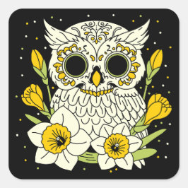 Narcissus en uil schedel vierkante sticker