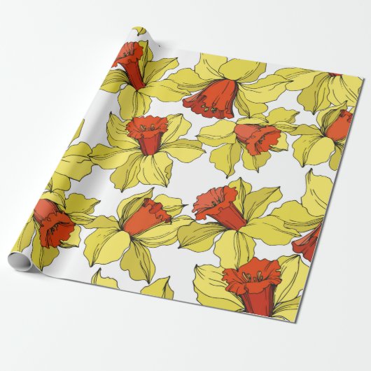  Narcissus florale botanische bloem Geel a Cadeaupapier (Uitgerold)