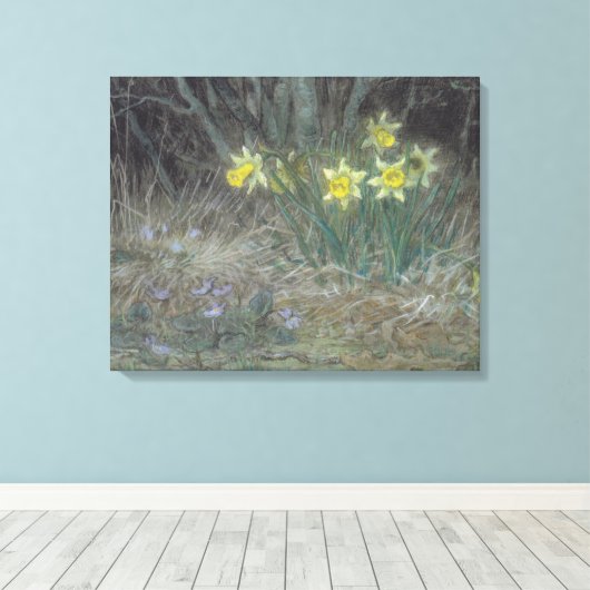 Narcissus Flowers and Violets (van Millet) Canvas Afdruk (Insitu (Houten vloer))