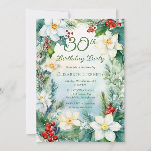 Narcissus | Holly Floral 30th Birthday Party  Kaart (Voorkant)