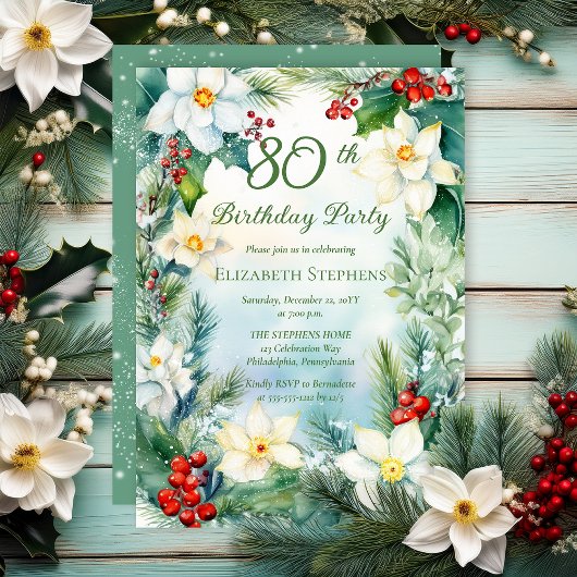 Narcissus | Holly Floral 80th Birthday Party  Kaart