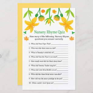 Narcissus Nursery Rhyme Quiz baby shower game
