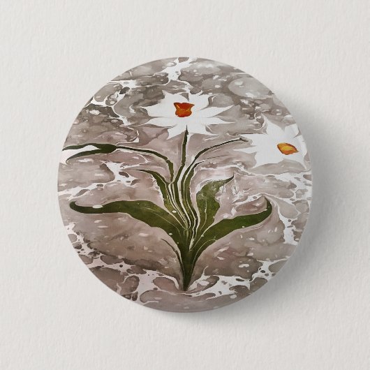 Narcissus on marble ronde button 5,7 cm (Voorkant)