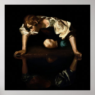 Narcissus-schilderij geïnspireerd door Caravaggio Poster