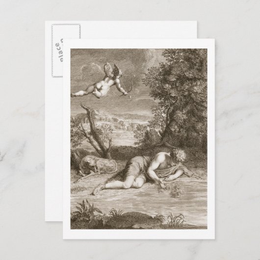 Narcissus transformeerde in een Bloem, 1730 (engra Briefkaart (Voorkant / Achterkant)
