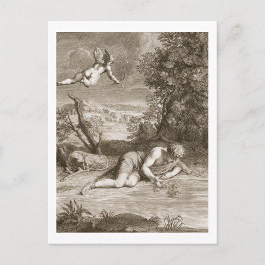 Narcissus transformeerde in een Bloem, 1730 (engra Briefkaart (Voorkant)