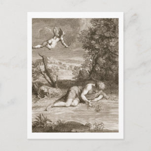 Narcissus transformeerde in een Bloem, 1730 (engra Briefkaart