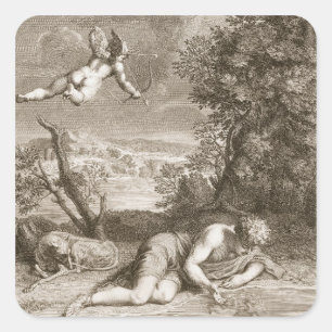 Narcissus transformeerde in een Bloem, 1730 (engra Vierkante Sticker