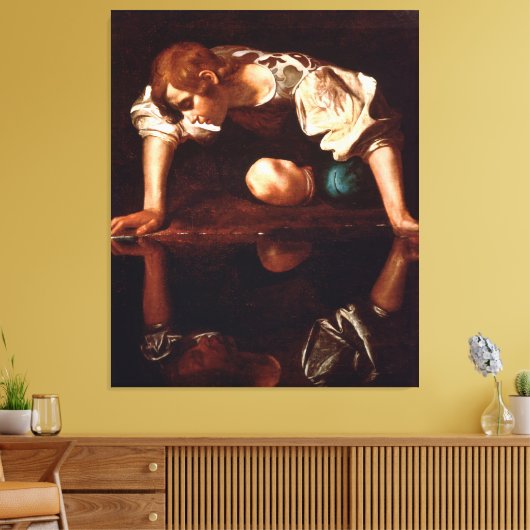 Narcissus van Caravaggio (1599) Canvas Afdruk (Insitu (Woonkamer))